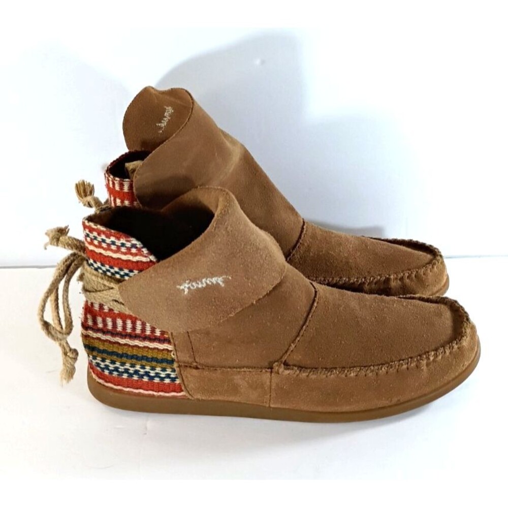 Sanuk Julep Women's Brown Suede Ankle Boots Knit Side Panel Size 6 Comfort